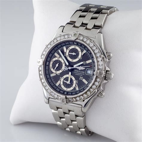 breitling automatic chronograph - breitling chronometre automatic diamond bezel.